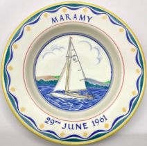 Poole Pottery ship plate "Maramy" 29th June 1961 decorated by Ruth Pavely, fully marked & signed