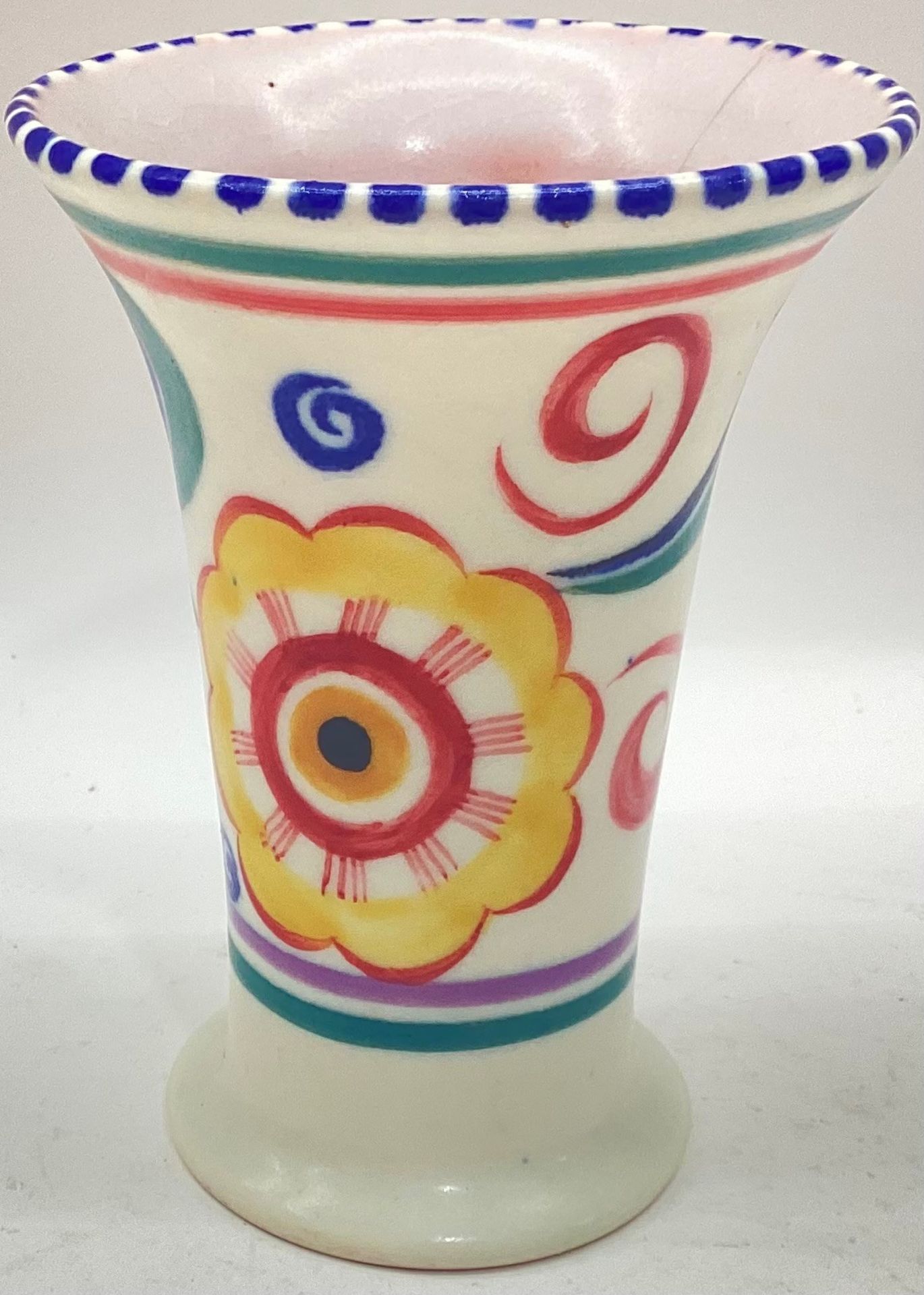 Poole Pottery shape shape 510 FN pattern miniature trumpet vase 4" high.