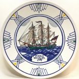 Poole Pottery hand painted Poole Whaler charger by Michelle Knight, with presentation inscription on