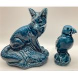 Poole Pottery Blue Puffin from a design by Barbara Linley-Adams together with a blue fox (2)