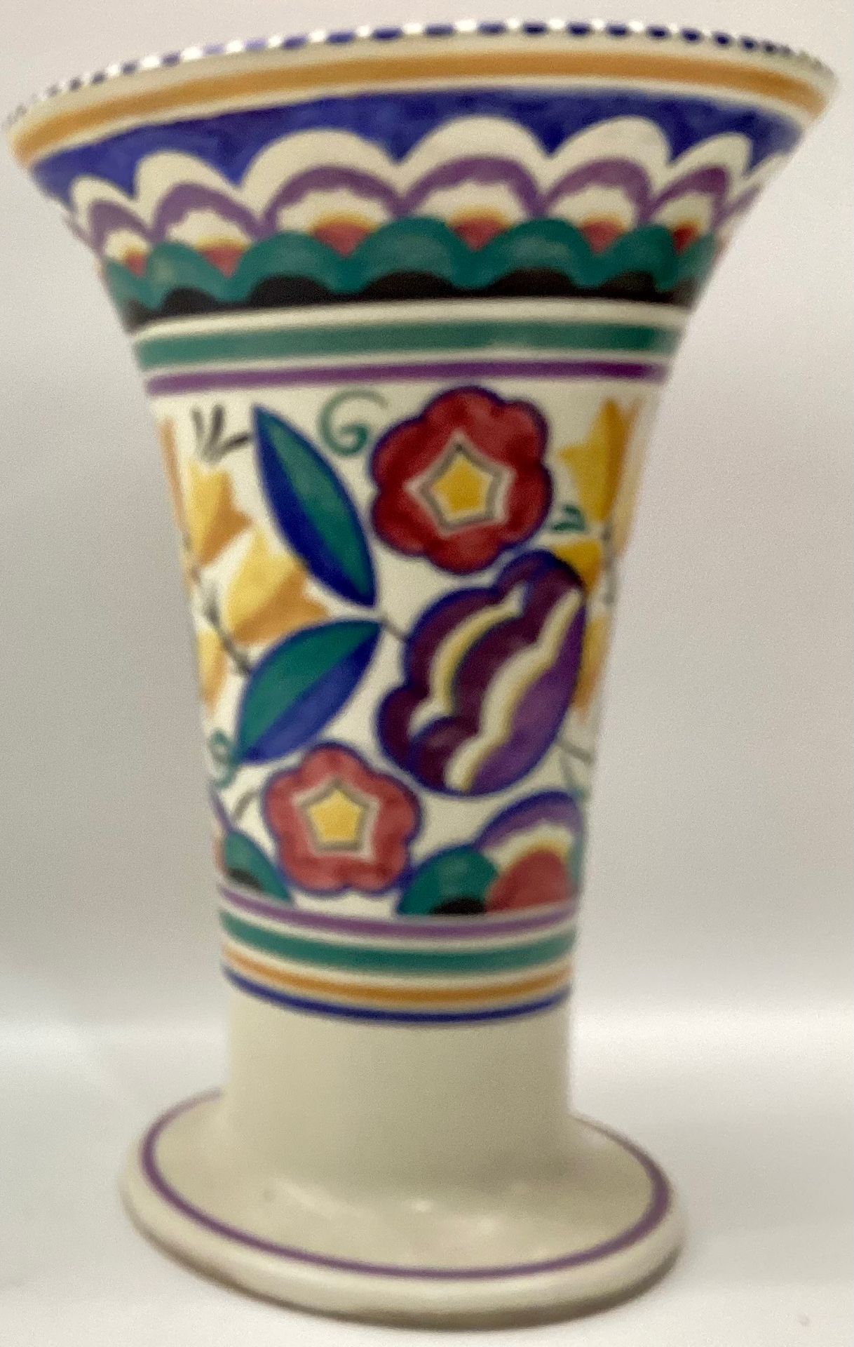 Poole Pottery shape 598 YW pattern large trumpet vase by Clarice Heath 9" high. - Image 2 of 5