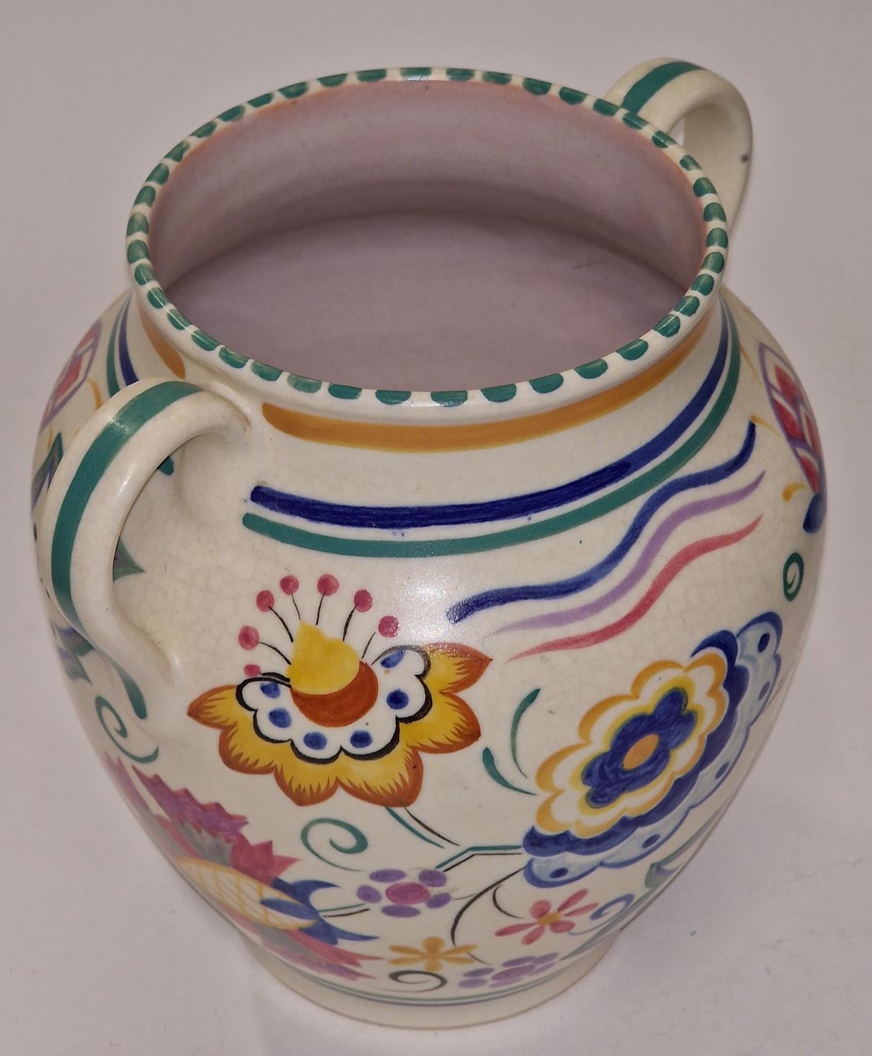 Poole Pottery shape 462 A pattern twin handled vase 7.25" high. - Image 2 of 3