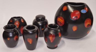 Poole Pottery living glaze Galaxy purse vase 8" high together with a set of five miniatures all