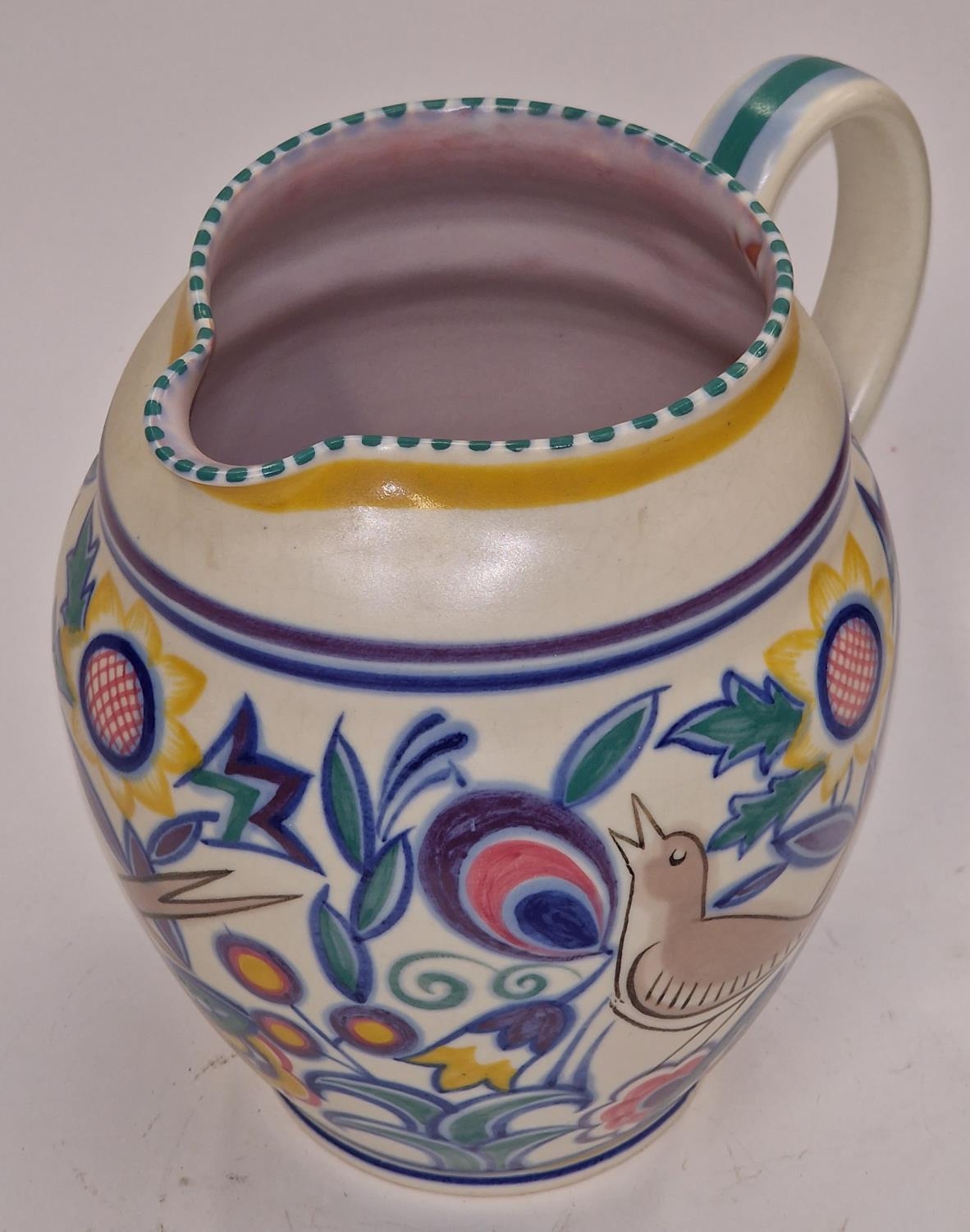 Poole Pottery shape 309 large AS pattern jug decorated by Marjorie Batt 8" high. - Image 2 of 3