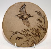 Poole Pottery rare & one off Stoneware plaque of a Heron in flight by Barbara Linley-Adams approx