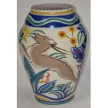 Poole Pottery shape 599 TZ pattern vase decorated by Eileen Prangnell 8.25" high.