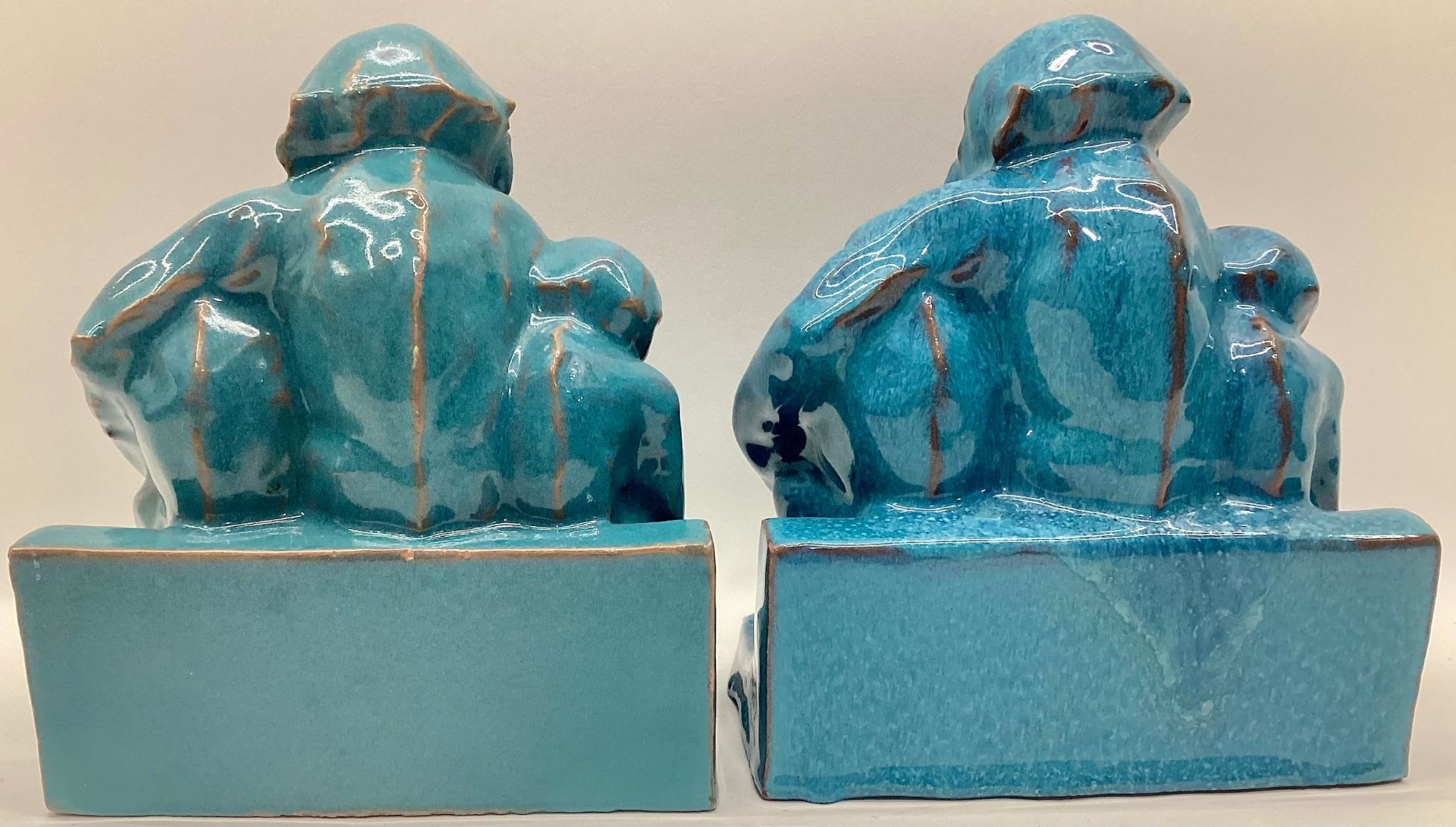 Poole Pottery rare & hard to find pair of Chinese Blue Monkey Bookends designed by Hugh Llewellyn ( - Image 2 of 3