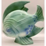 Poole Pottery shape 318 fish with Picotee green & blue glaze.