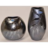Poole Pottery Zen pattern Manhattan Vase 10" high, together with a Purse vase 8" high both boxed (2)