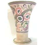 Poole Pottery shape 598 TH pattern large trumpet vase in pastel pink decorated by Hilda Hampton 9"