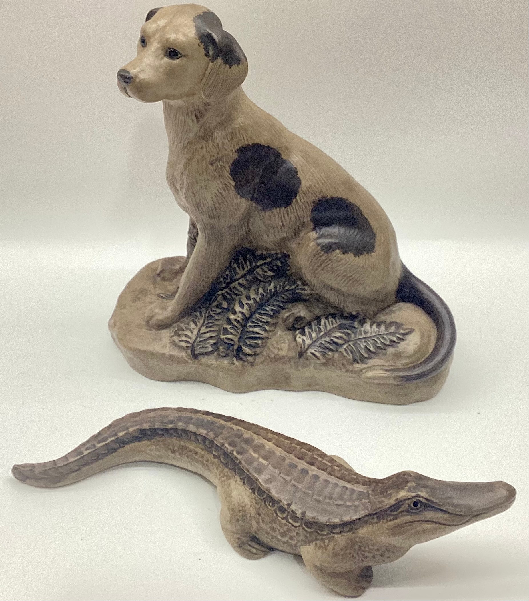 Poole Pottery Stoneware model of a large hound together with a Alligator (2)