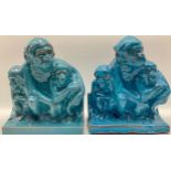 Poole Pottery rare & hard to find pair of Chinese Blue Monkey Bookends designed by Hugh Llewellyn (