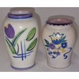 Poole Pottery unusual miniature NQ pattern vase 4" high together a small WD pattern vase 3.25" (2)