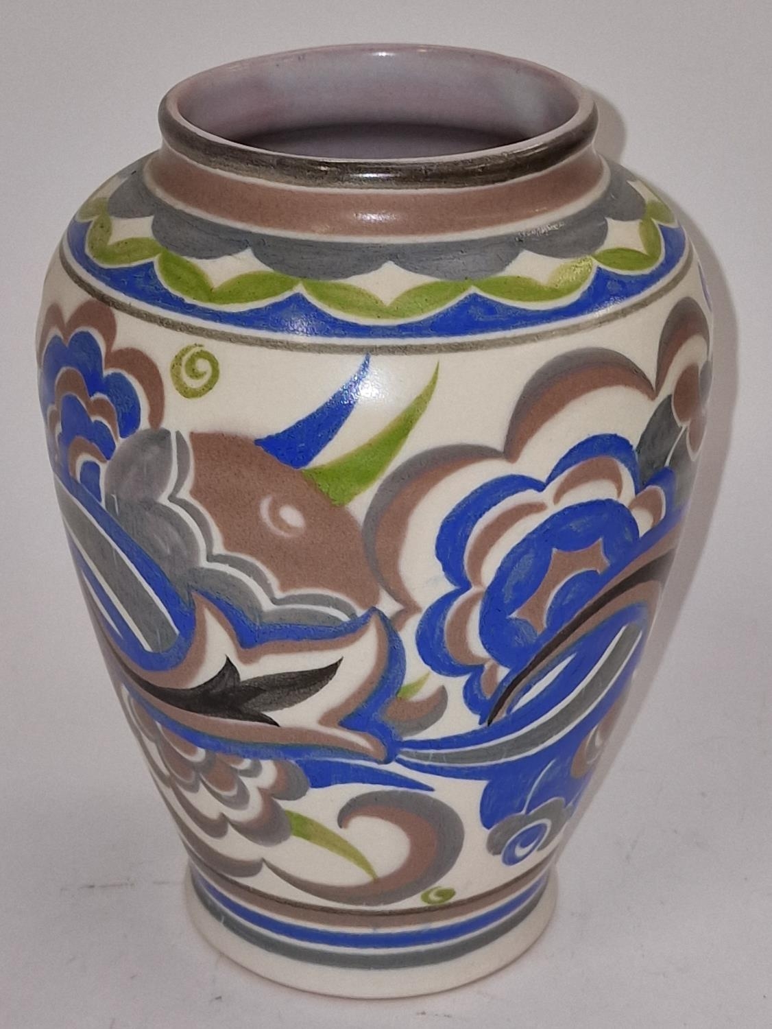 Poole Pottery Carter Stabler Adams shape 336 CU pattern vase decorated by Marian Heath 7" high.