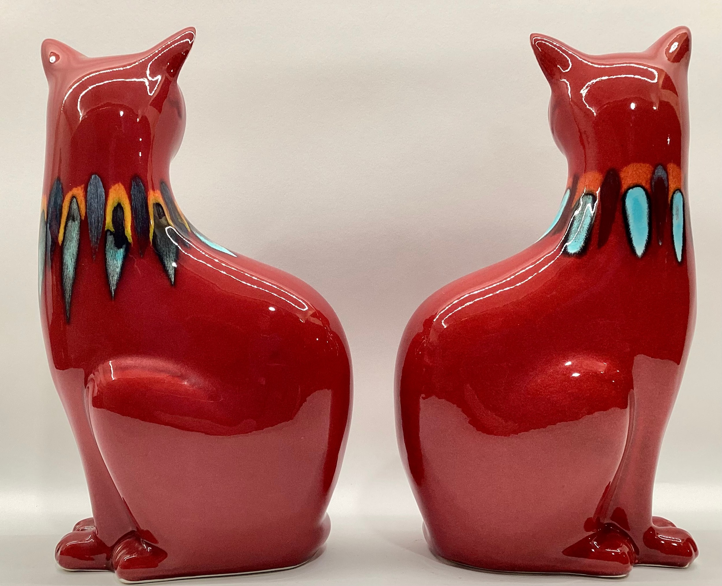 Poole Pottery pair of large living glaze red cats 11.25" high (2) - Image 3 of 4