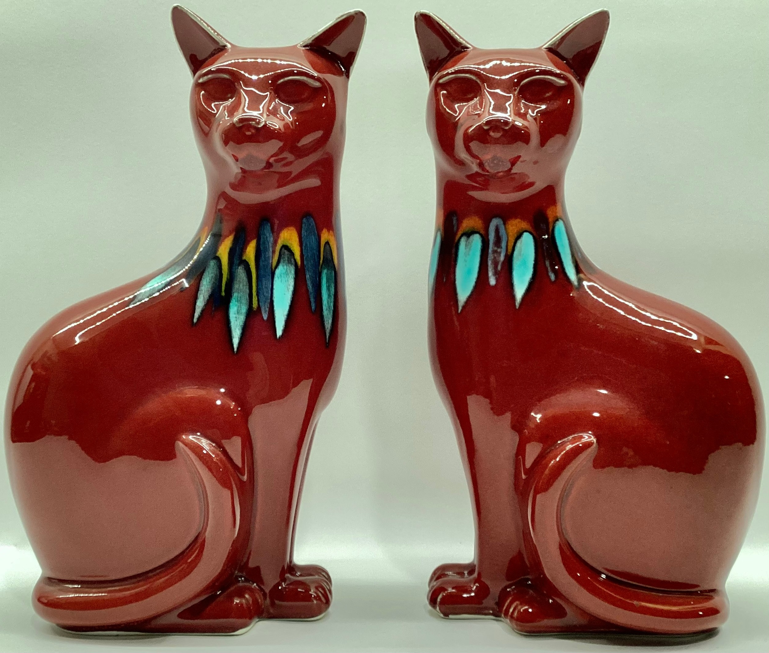 Poole Pottery pair of large living glaze red cats 11.25" high (2)