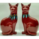 Poole Pottery pair of large living glaze red cats 11.25" high (2)