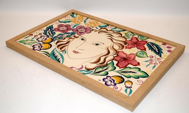 Poole Pottery studio hand painted framed tile panel on Johnson blanks by Sue Pottinger 2000 from a - Image 2 of 4