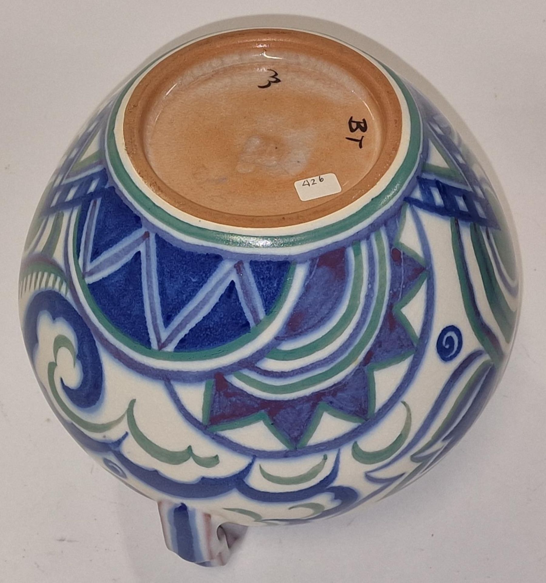 Poole Pottery Carter Stabler Adams shape 973 BT pattern twin step-handled vase decorated by Mary - Image 3 of 3