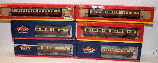 OO gauge carriages - BR Crimson/Cream, Hornby and Bachmann. 6 in lot, all boxed