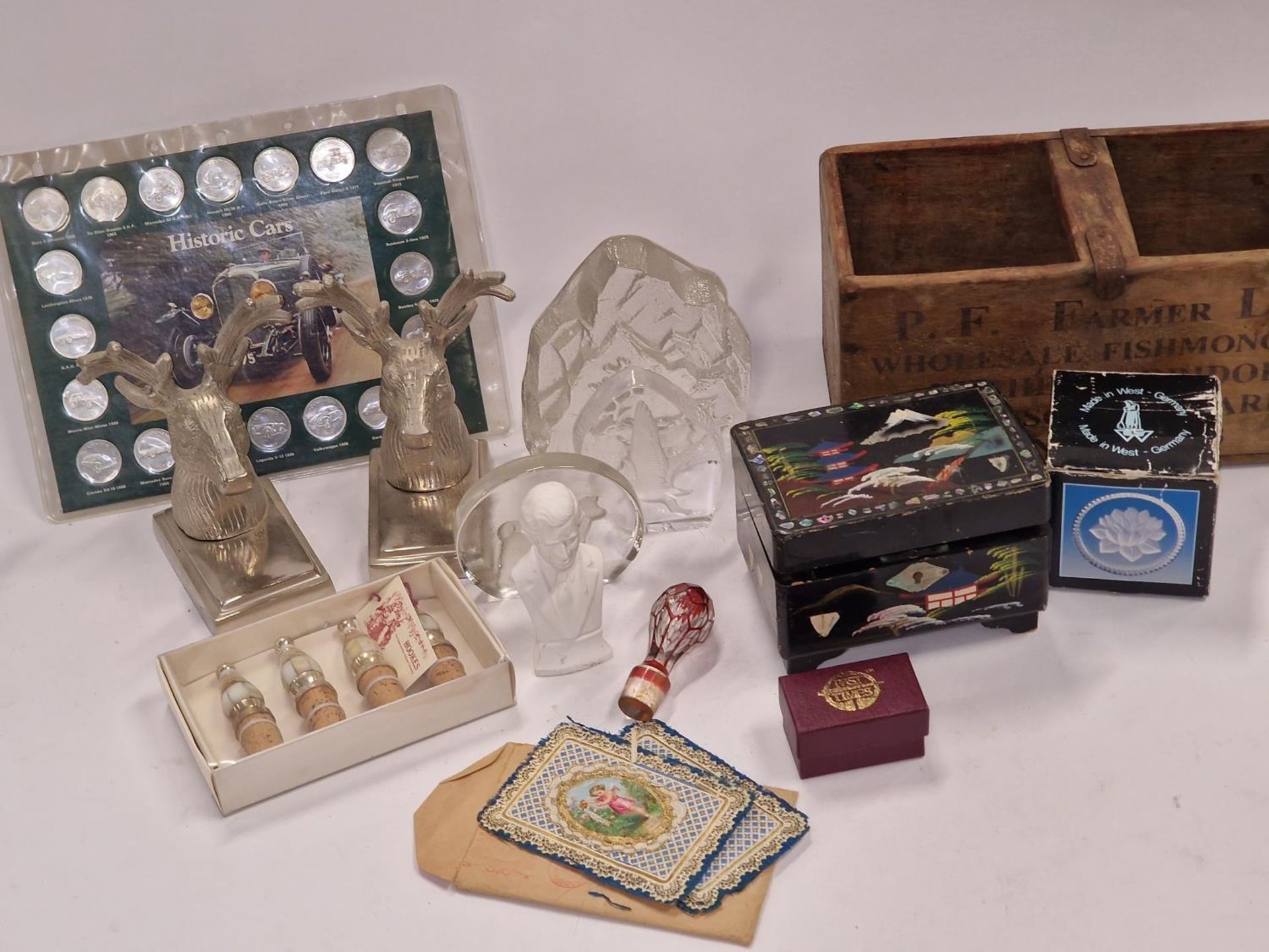 Mixed lot to include glassware, silver plated stag heads, jewellery box, wooden box etc. - Image 2 of 2