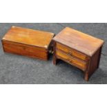 A vintage mahogany writing slope together with a miniature set of drawers.