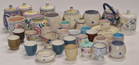 Poole Pottery collection of traditional pattern preserve pots together with a collection of egg