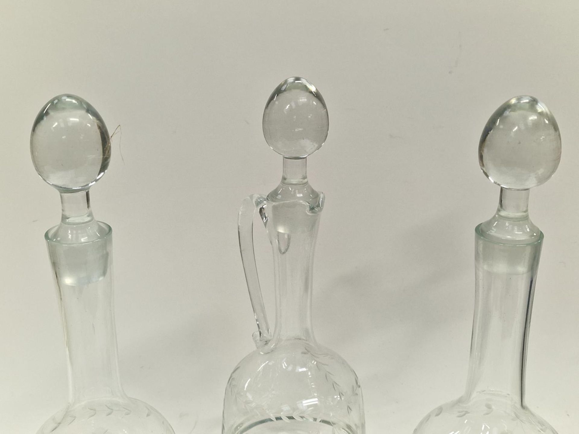 Three etched glass decanters with stoppers. - Image 2 of 3