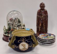 Mixed lot to include brass knight fireside companion set, Christmas display and items of china.