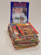 A collection of vintage adult magazines and a 1989 Mayfair calendar. Various companies. Approx 30 in