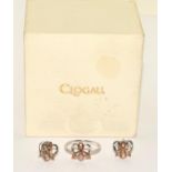 Clogau opal 9ct gold /silver earrings and ring size P+ set , boxed.