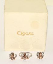 Clogau opal 9ct gold /silver earrings and ring size P+ set , boxed.