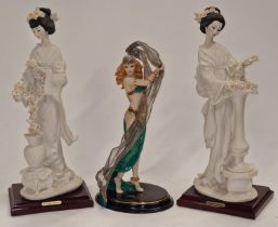 Giuseppe Armani Florence pair of gaisha girl figurines together with a Franklin Mint Dance of the