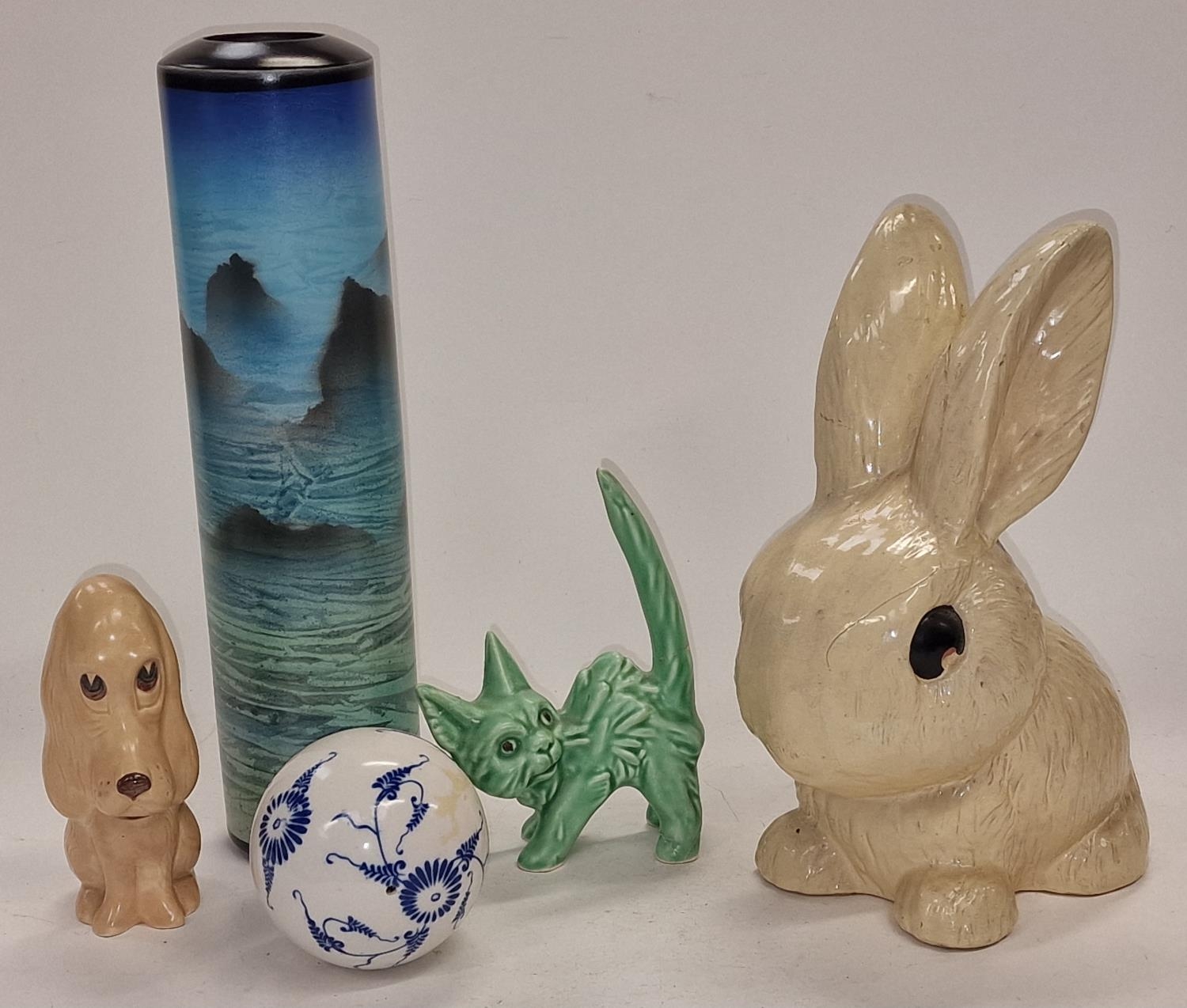 A collection of Sylvac animals together with a signed vase and a ceramic ball (5).