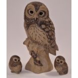 Poole Pottery Barbara Linley Adams stoneware large Barred Owl together with two smaller owls (3).
