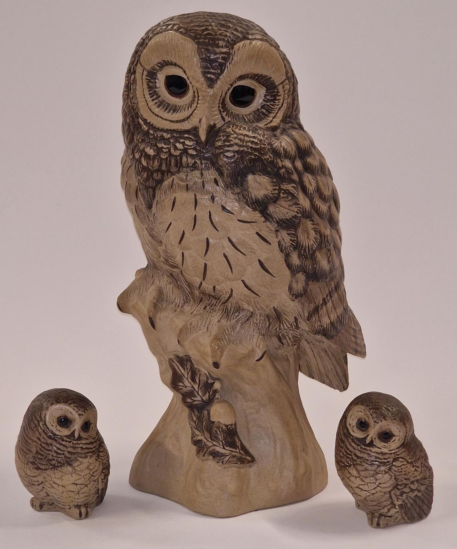 Poole Pottery Barbara Linley Adams stoneware large Barred Owl together with two smaller owls (3).