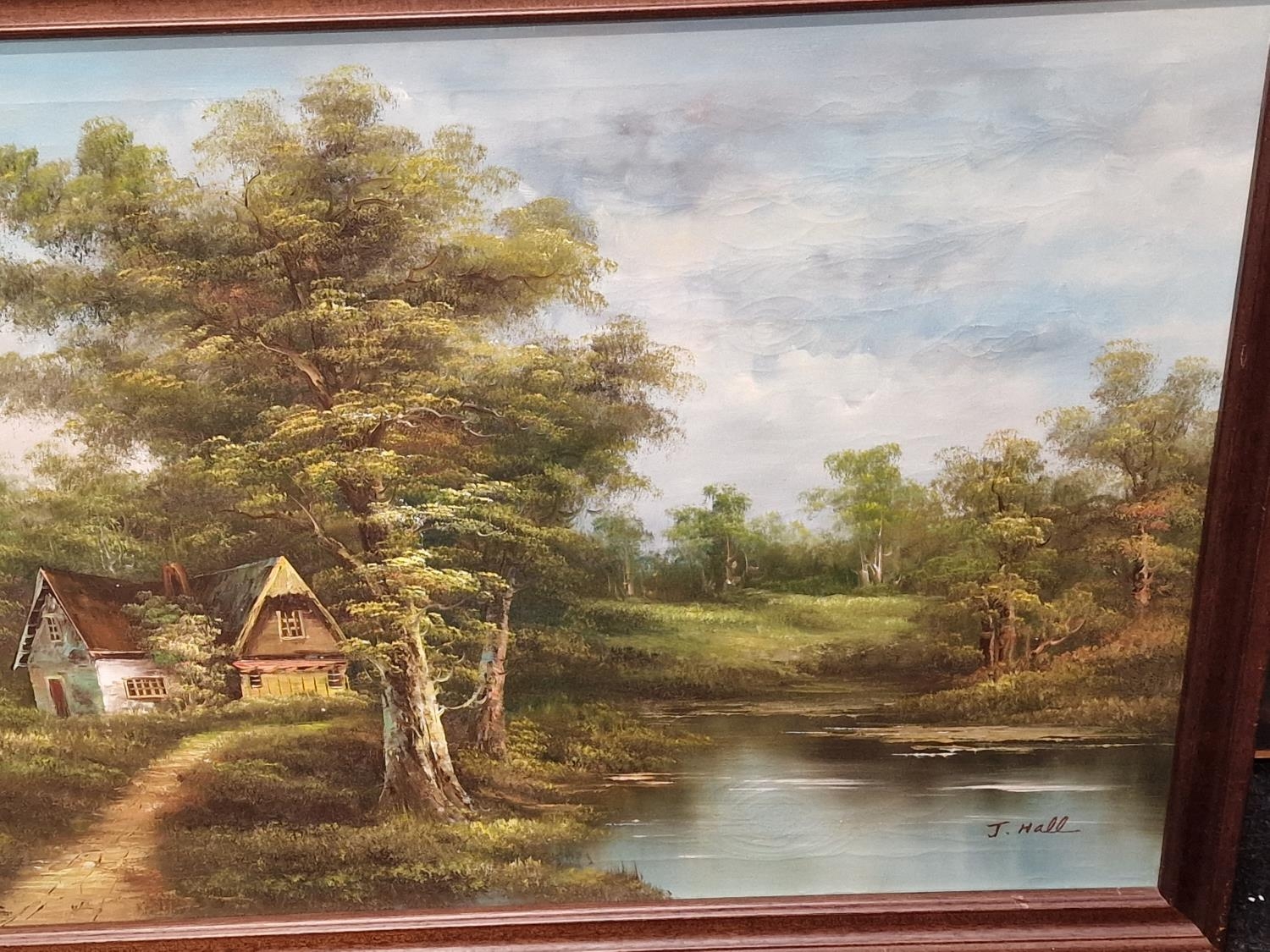 Framed vintage oil on canvas painting signed "J. Hall" 131x71cm. - Image 3 of 5