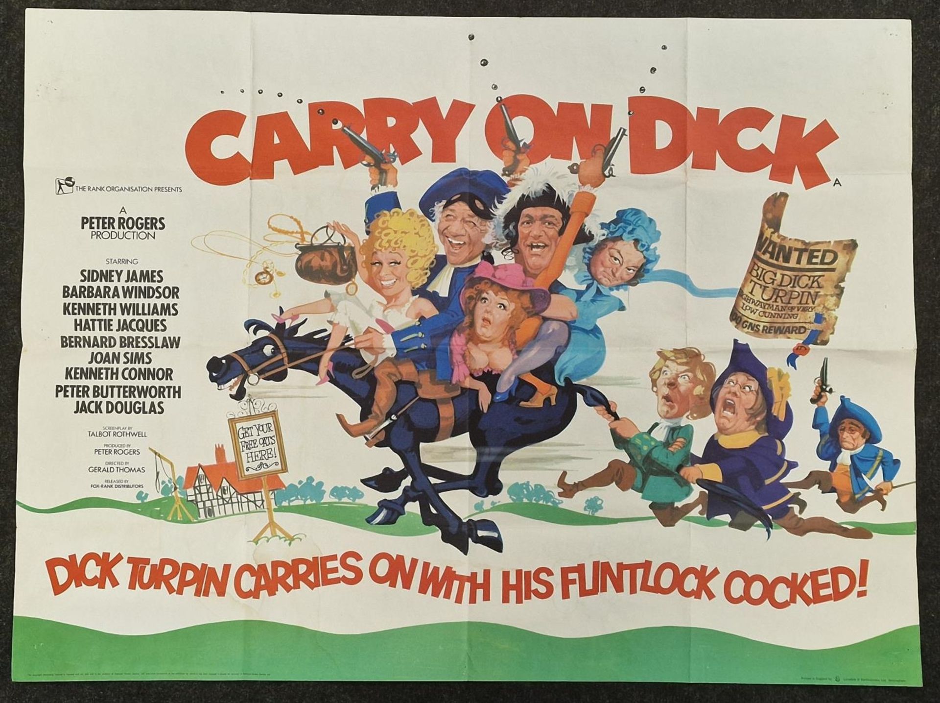 "Carry On Dick" original vintage folded quad film poster 1974 starring Sidney James, Barbara