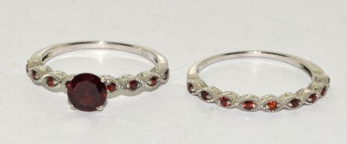 Garnet solitaire and matching eternity 925 silver rings size Q