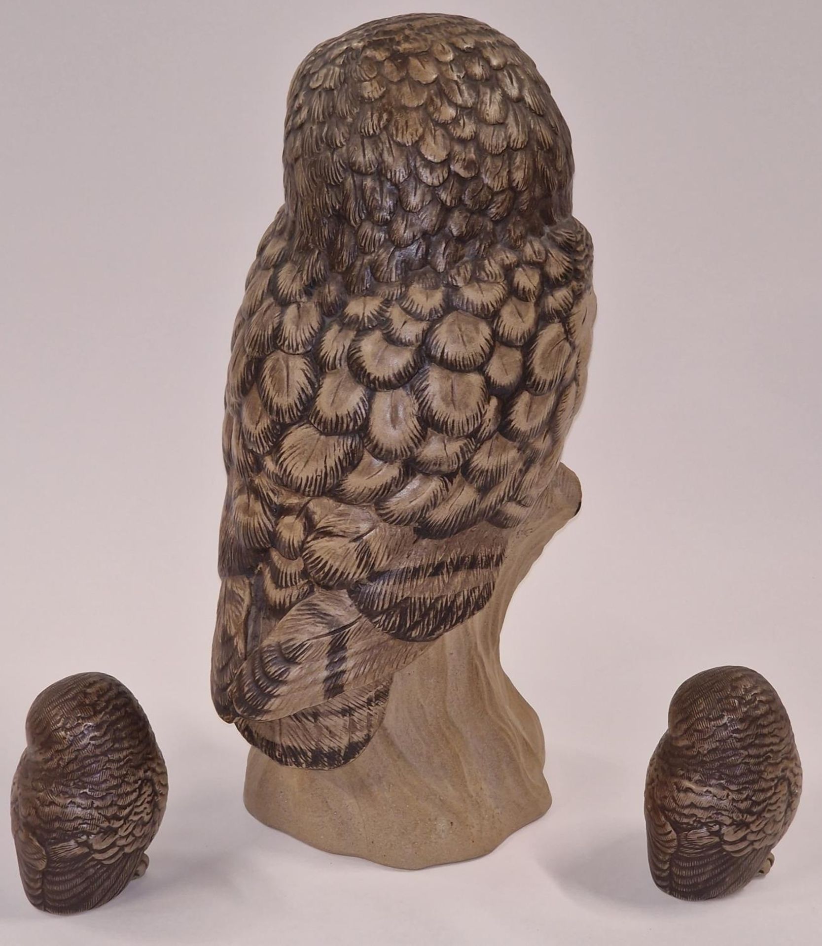 Poole Pottery Barbara Linley Adams stoneware large Barred Owl together with two smaller owls (3). - Image 2 of 3