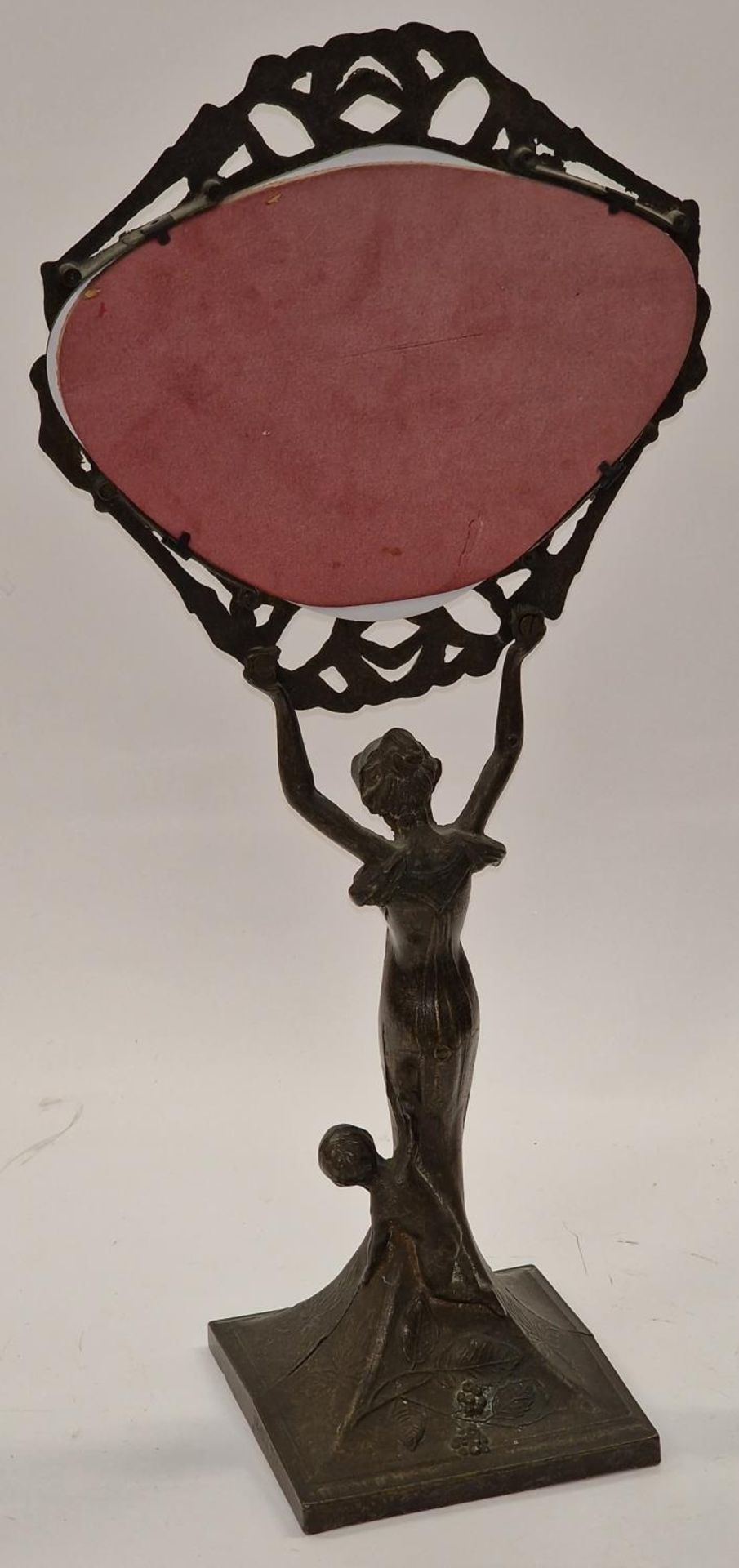 A decorative metal Art Nouveau style mirror depicting a lady 50cm tall. - Image 4 of 5