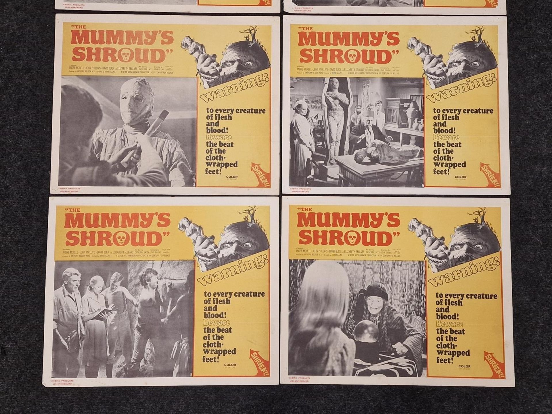 Film interest: Full set of eight vintage lobby cards for "The Mummy's Shroud" 1967. - Image 3 of 4