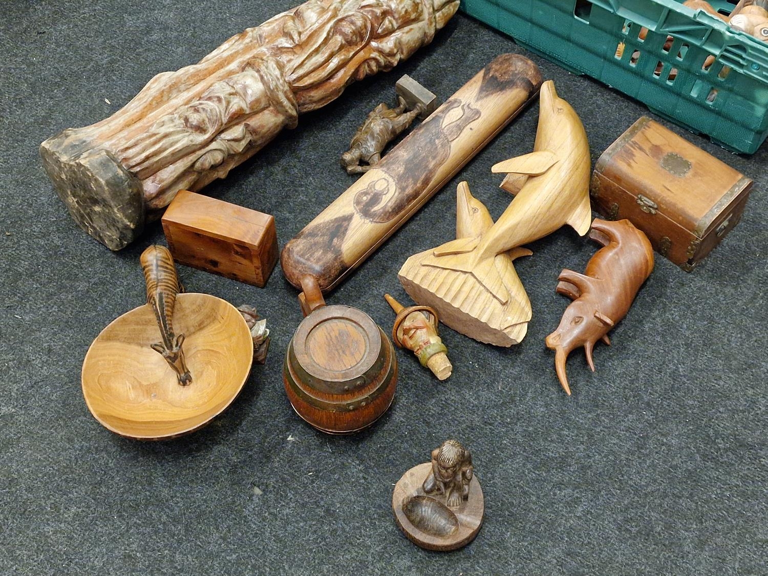 Collection of carved wooden figurines of animals etc together with some treen. - Image 3 of 3