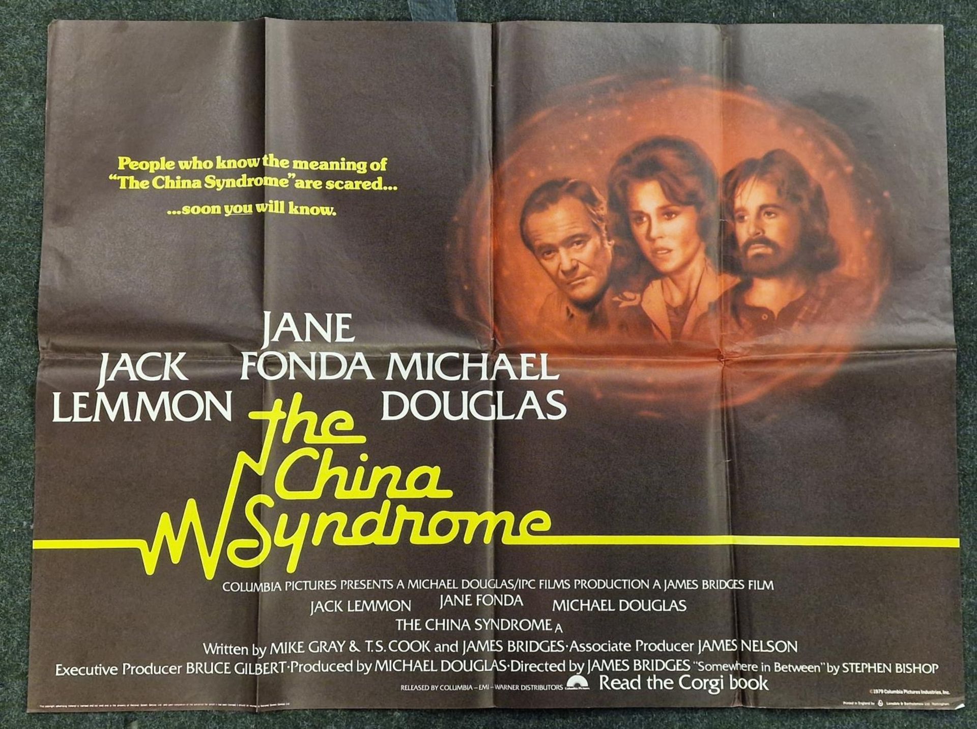 "The China Syndrome" original vintage folded quad film poster 1979 starring Jack Lemon, Jane Fonda