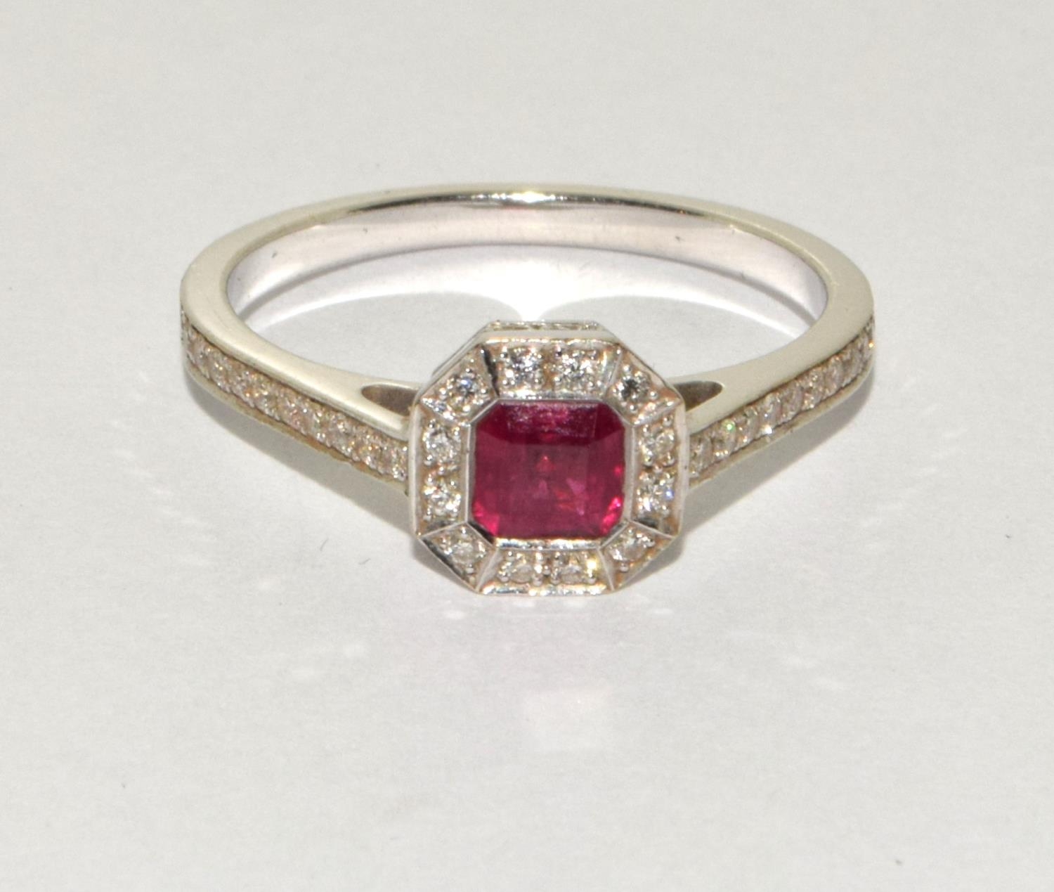 Ruby/Diamond 18ct white gold ring Size N, Boxed. - Image 5 of 5