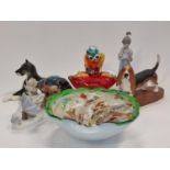 Collection of china and glassware figurines to include Murano Clown and Lladro.