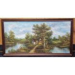 Framed vintage oil on canvas painting signed "J. Hall" 131x71cm.