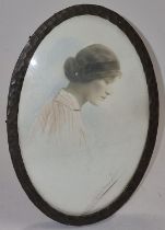 Hand painted porcelain miniature in oval frame signed 15.5x10.5cm.