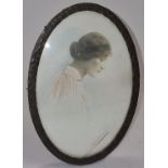 Hand painted porcelain miniature in oval frame signed 15.5x10.5cm.