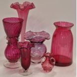A collection of cranberry coloured glassware (6).